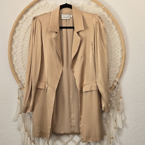 Fame and Partners X Free People Women's Tan Satin Longline Oversized Open Blazer - Picture 8 of 9
